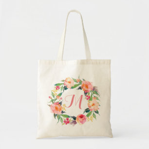 Bolsa Tote Chic Watercolor Floral Wreath Monogram