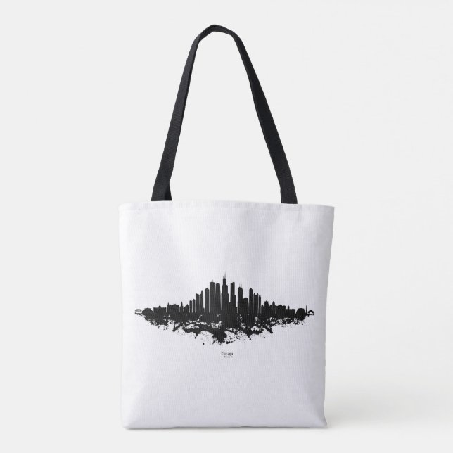 Bolsa Tote Chicago City Skyline Watercolor Black and White (Verso)