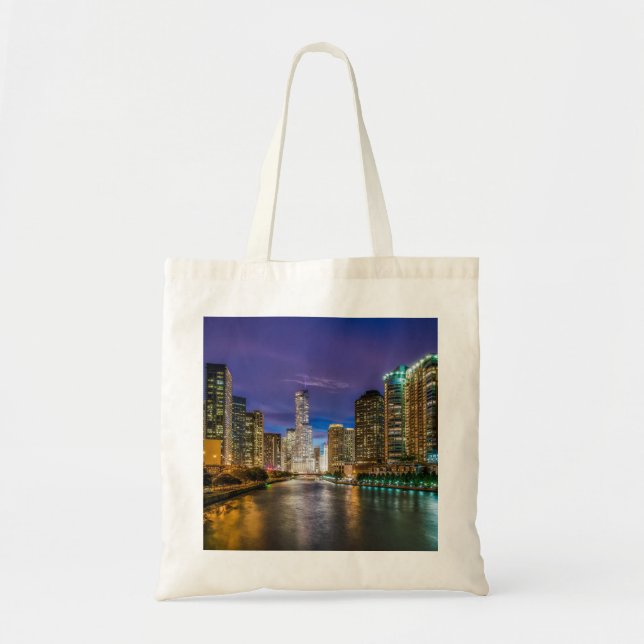 Bolsa Tote Chicago Illinois à noite (Frente)