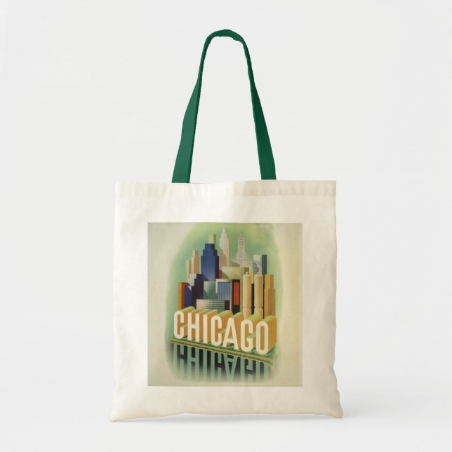 Bolsa Tote Chicago Illinois Retro Viagens vintage (Frente)