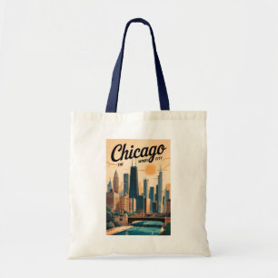 Bolsa Tote Chicago Illinois - Skyline Viagem Art Vintage