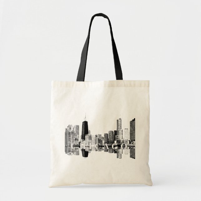 Bolsa Tote Chicago, Linha do horizonte Illinois a tinta preta (Frente)