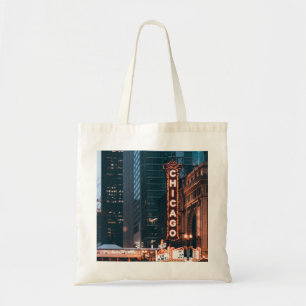 Bolsa Tote Chicago - Símbolo Neon Illinois à noite