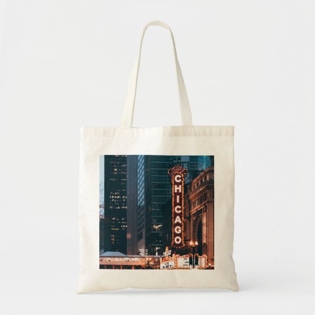 Bolsa Tote Chicago - Símbolo Neon Illinois à noite (Frente)
