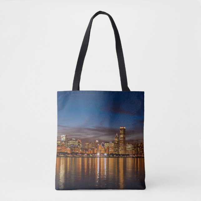 Bolsa Tote Chicago Skyline À Noite (Frente)