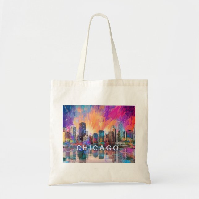 Bolsa Tote Chicago Skyline Abstrato Art (Frente)
