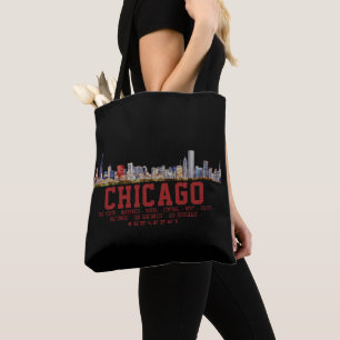 Bolsa Tote Chicago Skyline. Nomes e coordenadas de área