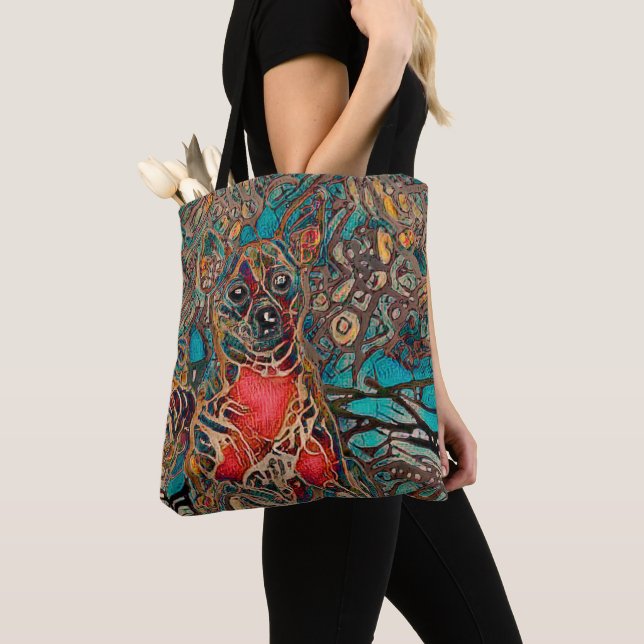 Bolsa Tote Chihuahua Art Teal Brown Dog Amantes de Retrato (Close Up)
