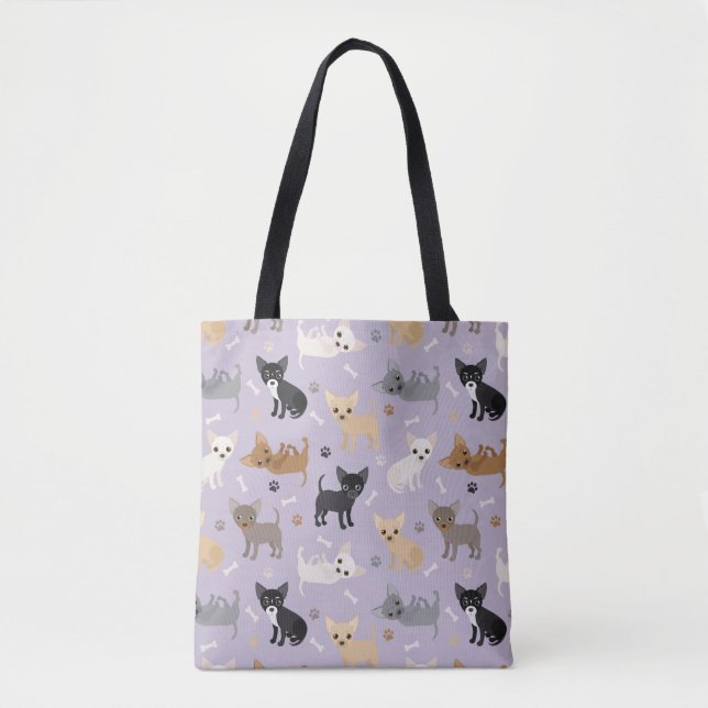 Bolsa Tote Chihuahua Bones e patas roxas (Frente)