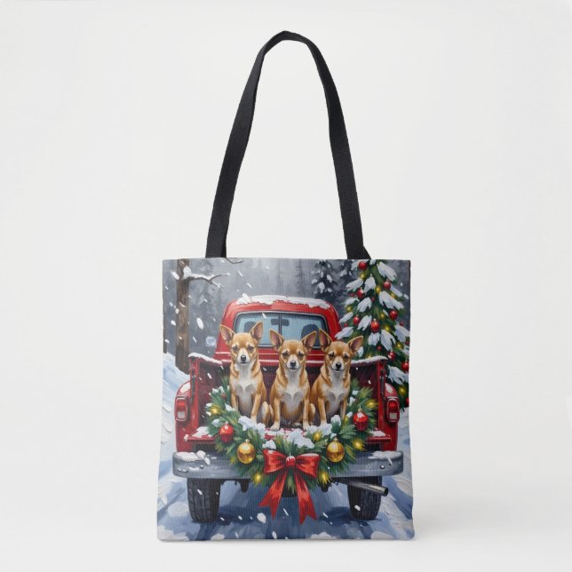 Bolsa Tote Chihuahua Christmas Red Truck Holiday (Frente)