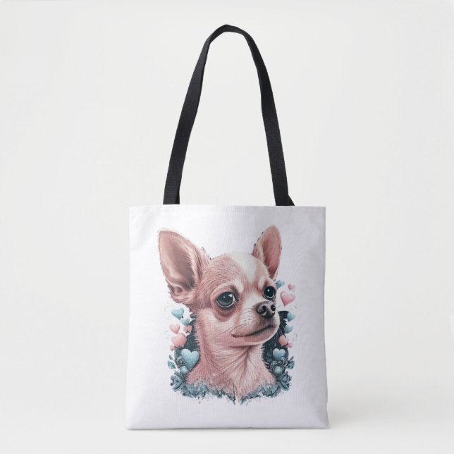 Bolsa Tote Chihuahua Cute Dog Linda Flores Rapariga (Frente)