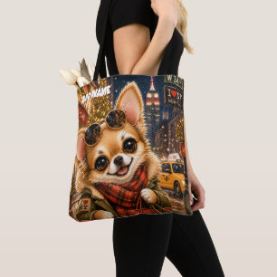 Bolsa Tote Chihuahua de férias fazendo compras de Natal em NY