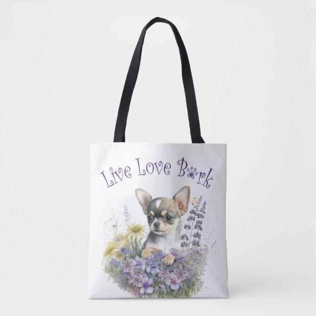 Bolsa Tote Chihuahua Dog Mãe Floral (Frente)