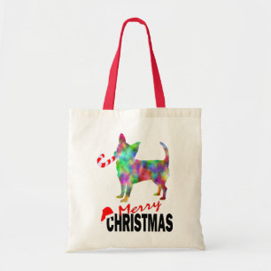 Bolsa Tote Chihuahua e Candy Cane Feliz Tote de Natal