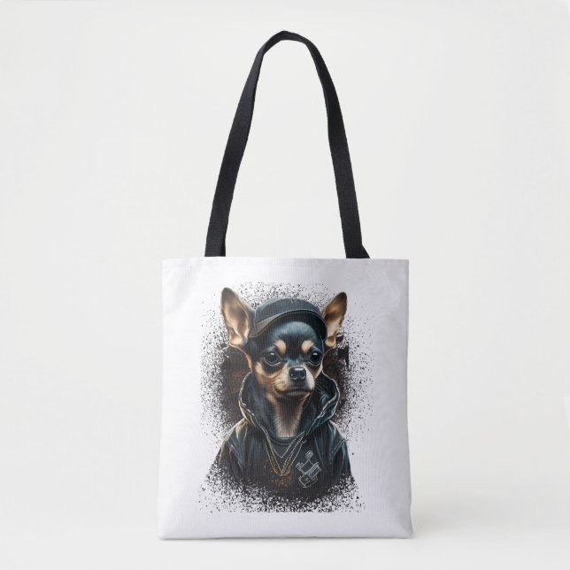 Bolsa Tote Chihuahua Legal Cachorro Rap-Salto Gangster (Frente)
