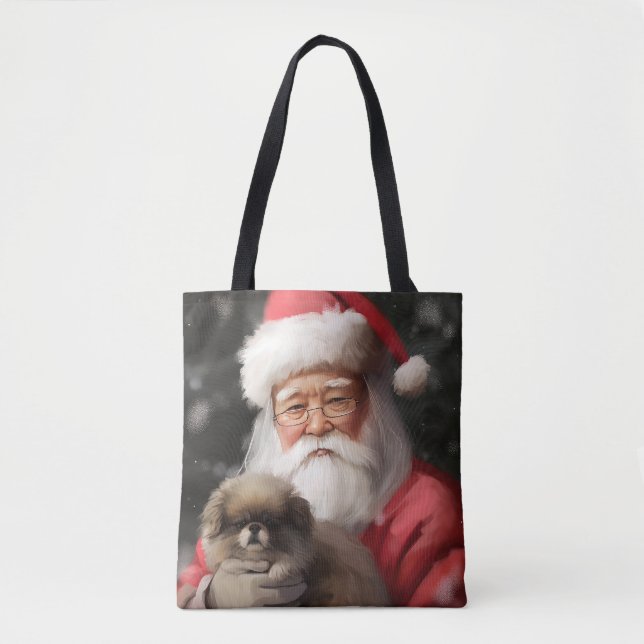 Bolsa Tote Chin Japonês com Papai Noel Natal Festivo (Frente)