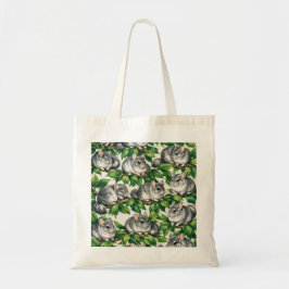 Bolsa Tote Chinchilas Cinzas em Folhas Verdes Padrão Botânico