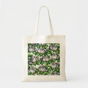 Bolsa Tote Chinchilas Cinzas em Folhas Verdes Padrão Botânico