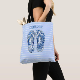 Bolsa Tote Chinelos Azul e Branco em Listras