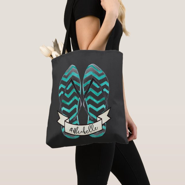 Bolsa Tote Chinelos de praia de Summer Getaway personalizados (Close Up)