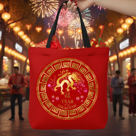 Bolsa Tote Chinês Zodiac Dragon Red/Dourado ID542