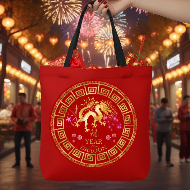 Bolsa Tote Chinês Zodiac Dragon Red/Dourado ID542 (Criador carregado)