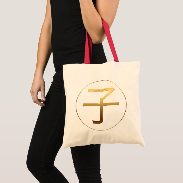Bolsa Tote Chinese Rat Year Gold Ideogram Zodiac Birthday BTB (Frente (produto))