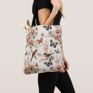 Bolsa Tote Chinoiserie Bird e Butterfly Harmony