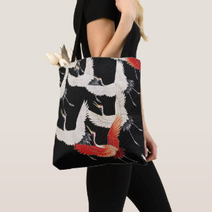 Bolsa Tote Chinoiserie Grou Voador Zen Minimalista Arte Kimon
