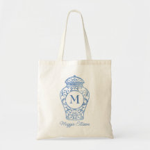Chinoiserie Monogramada Ginger Jar Tote Bag
