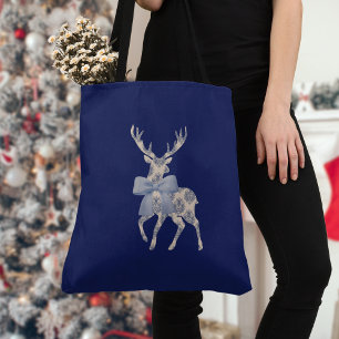 Bolsa Tote Chinoiserie Reindeer Marinho Natal