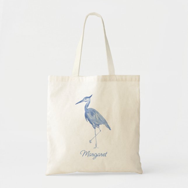 Bolsa Tote Chinoiserie Watercolor Blue Heron (Frente)