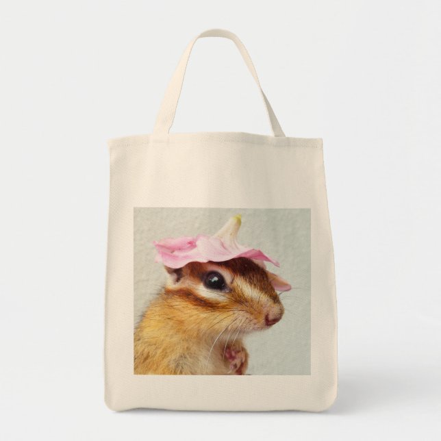 Bolsa Tote Chipmunk wears flower hat (Frente)