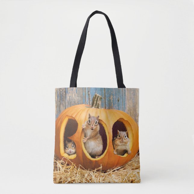 Bolsa Tote Chipmunks Dentro Boo Jack-o-Lanterna (Frente)
