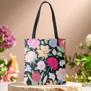 Bolsa Tote Chique Floral Preto Tendência única