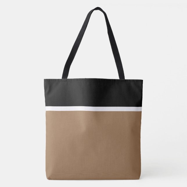 Bolsa Tote Chique Preto Branco Mocha Marrom Bloco de Cor (Frente)