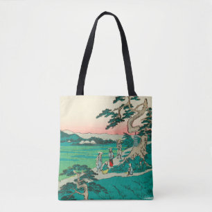 Bolsa Tote Chiryuu, Japão: Impressão de Woodblock do vintag
