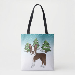 Bolsa Tote Chocolate Brown Boston Terrier Em Uma Floresta De