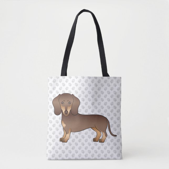 Bolsa Tote Chocolate E Marrom Claro Dachshund De Cabelo Curto (Frente)