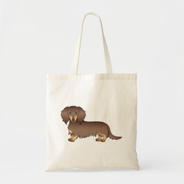 Bolsa Tote Chocolate e Tan Long Hair Dachshund (Frente)