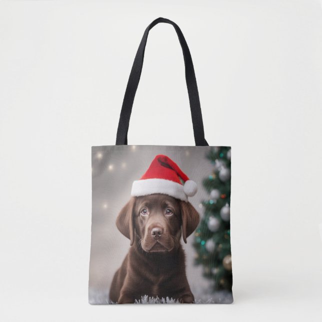 Bolsa Tote Chocolate Labrador Natal (Frente)