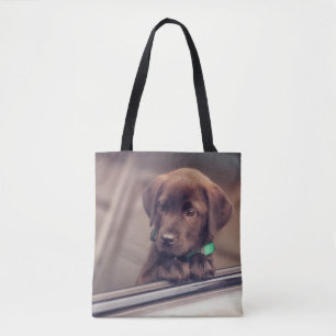 Bolsa Tote Chocolate Labrador Pupido No Carro
