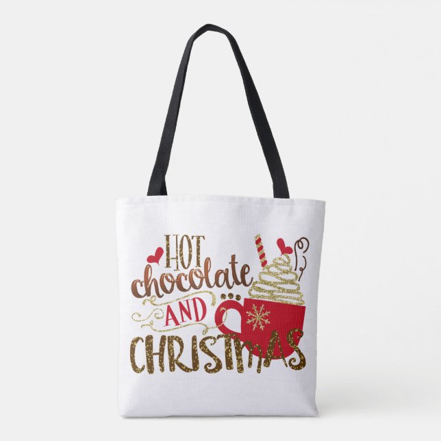 Bolsa Tote Chocolate Quente e Glitter de Natal (Verso)