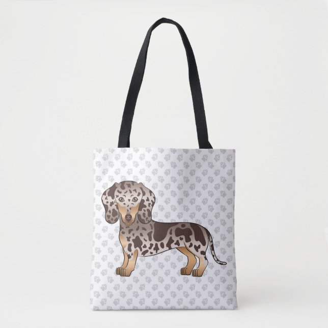 Bolsa Tote Chocolate & Tan Dapple Dachshund de Pelo Curto & P (Frente)