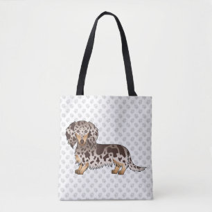 Bolsa Tote Chocolate & Tan Dapple Long Hair Dachshund & Paws