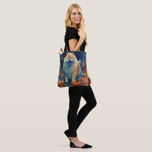 Bolsa Tote Chow Chow de Halloween com Abóboras Assustador