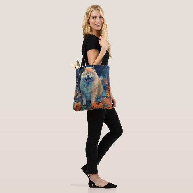 Bolsa Tote Chow Chow de Halloween com Abóboras Assustador (No(a) Modelo)