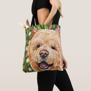 Bolsa Tote Chow-Cute e Padrão-Flor-Tulip