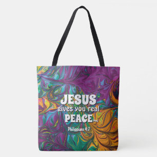 Bolsa Tote Christian JESUS DÁ VERDADEIRA PAZ Abstrato Roxo