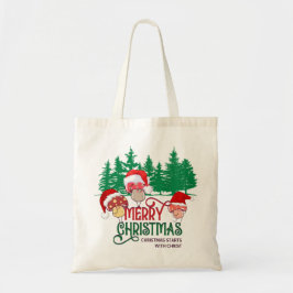 Bolsa Tote Christian MERRY CHRISTMAS MUSHROOMS